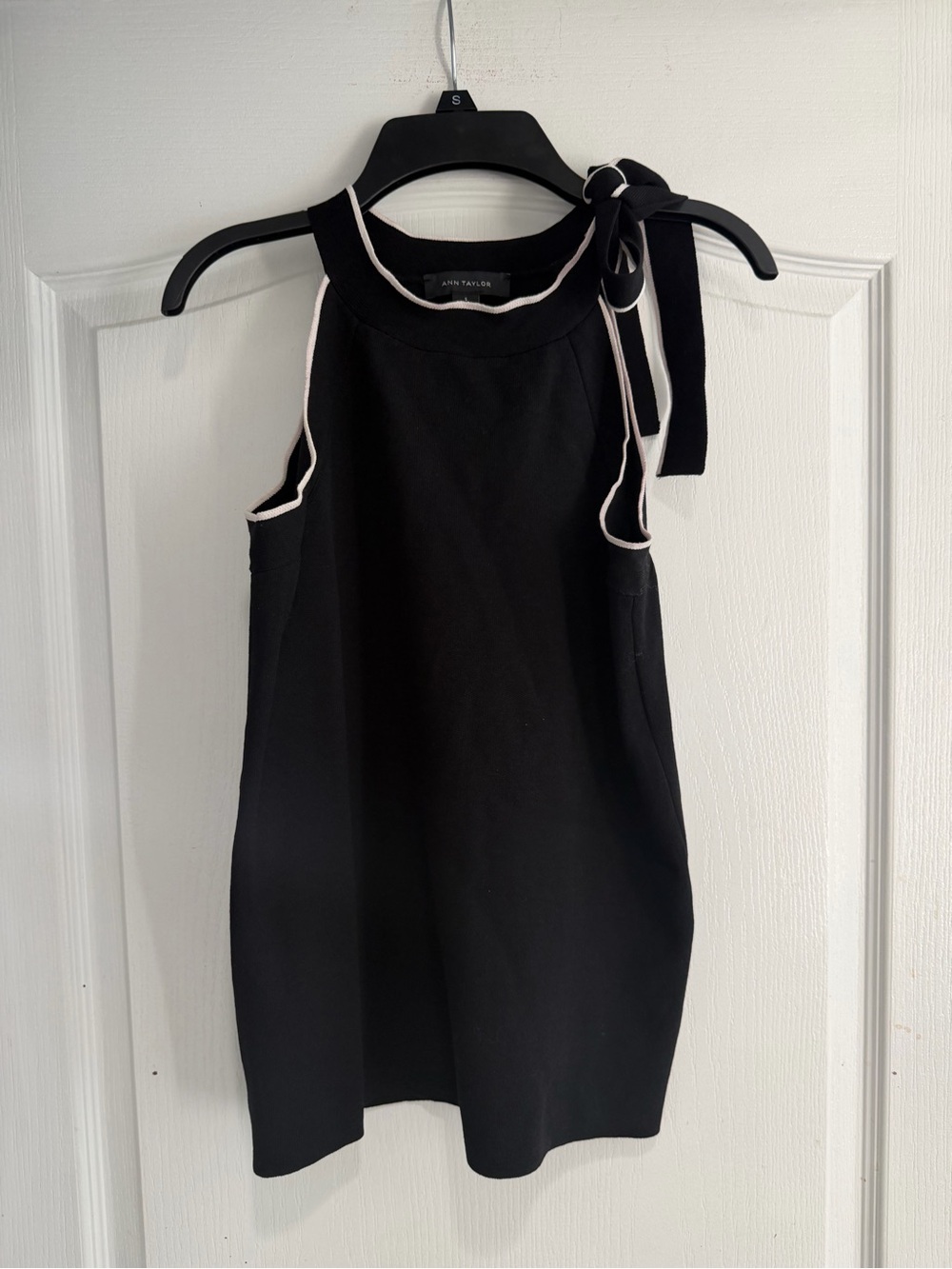 Ann Taylor Black Halter Tank with White Piping and Shoulder Tie